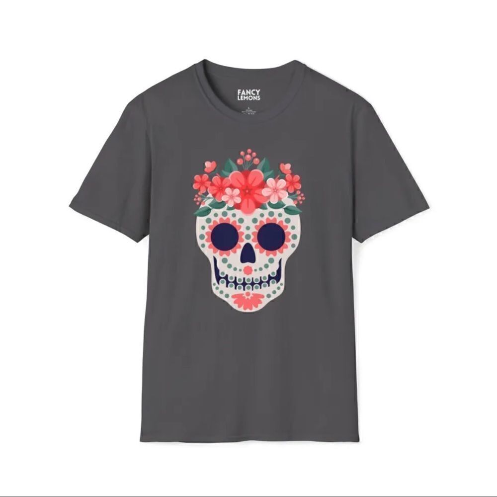 🍋 Fancy Lemons • Mexican Sugar Skull Floral Calavera Unisex Softstyle T-Shirt L